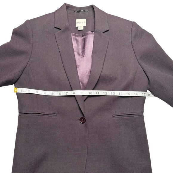 Reiss | Women | Camila Dark Plum Wool Textured Business Blazer Pant Suit | Sz 8 - Picture 6 of 16